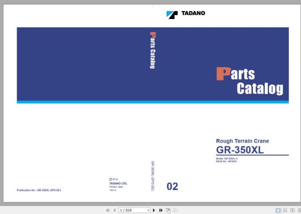 Tadano Rough Terrain Crane GR 350XL 2P2 2EJ Parts CatalogENJP2014 1