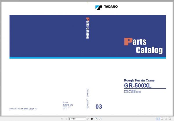 Tadano Rough Terrain Crane GR 500XL 1P2U 3EJ Parts CatalogENJP2019 1