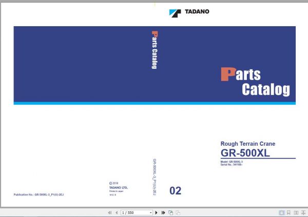 Tadano Rough Terrain Crane GR 500XL 3P1U 2EJ Parts CatalogENJP2018 1