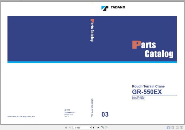 Tadano Rough Terrain Crane GR 550EX 1P1 3EJ Parts CatalogENJP2010 1 1