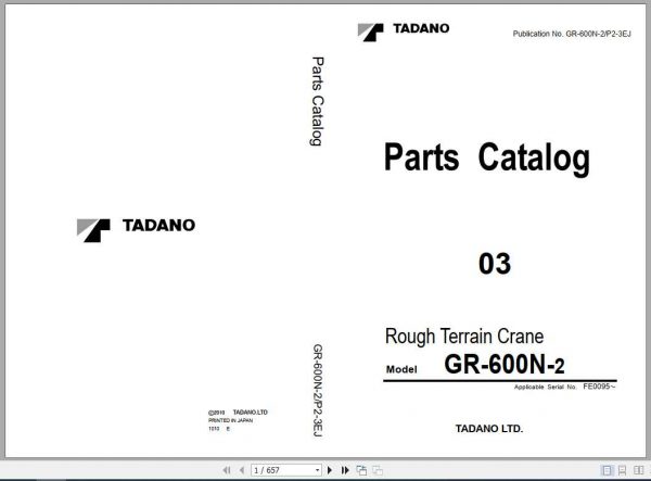 Tadano Rough Terrain Crane GR 600N 2P2 3EJ Parts CatalogENJP2010 1