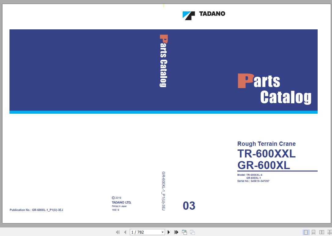 Tadano Rough Terrain Crane GR 600XL 1P1U 3EJ Parts CatalogENJP2019 1