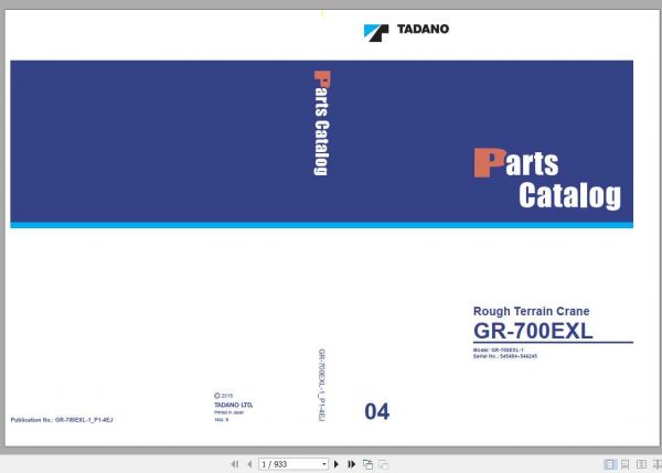 Tadano Rough Terrain Crane GR 700EXL 1P1 4EJ Parts CatalogENJP2018 1 1