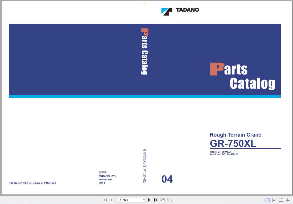 Tadano Rough Terrain Crane GR 750XL 2P1U 4E Parts CatalogENJP2019 1