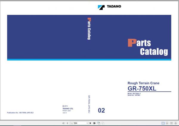 Tadano Rough Terrain Crane GR 750XL 2P2 2EJ Parts CatalogENJP2014 1