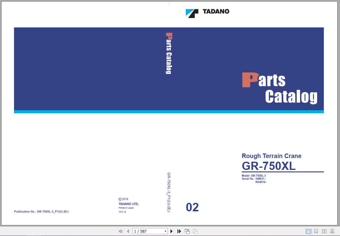 Tadano Rough Terrain Crane GR 750XL 3P1U 2EJ Parts CatalogENJP2018 1