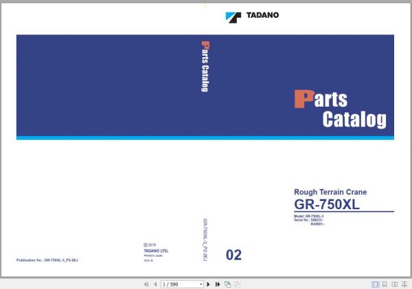 Tadano Rough Terrain Crane GR 750XL 3P2 2EJ Parts CatalogENJP2018 1