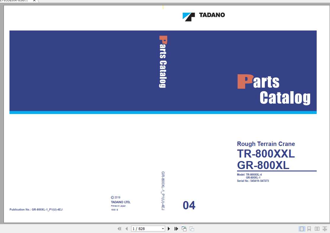 Tadano Rough Terrain Crane GR 800XL 1P1U 4EJ Parts CatalogENJP2019 1
