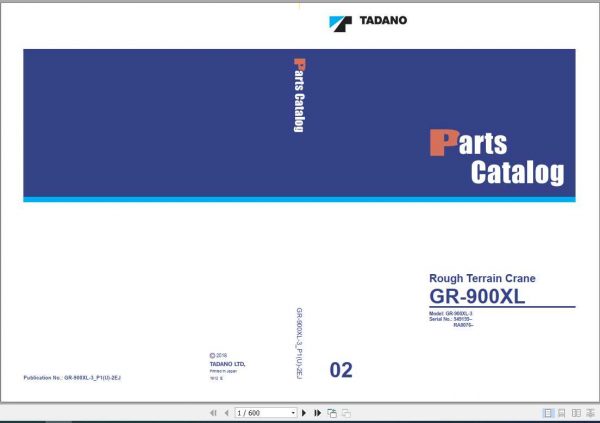Tadano Rough Terrain Crane GR 900XL 3P1U 2EJ Parts CatalogENJP2018 1
