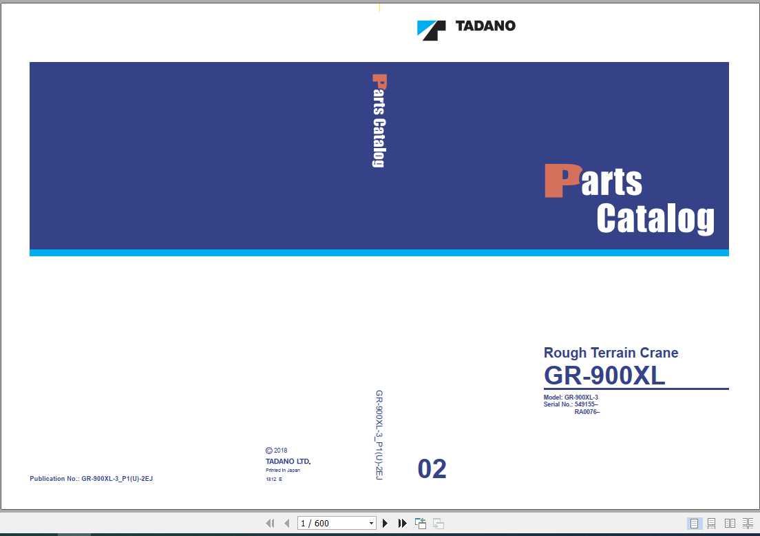 Tadano Rough Terrain Crane GR 900XL 3P1U 2EJ Parts CatalogENJP2018 1