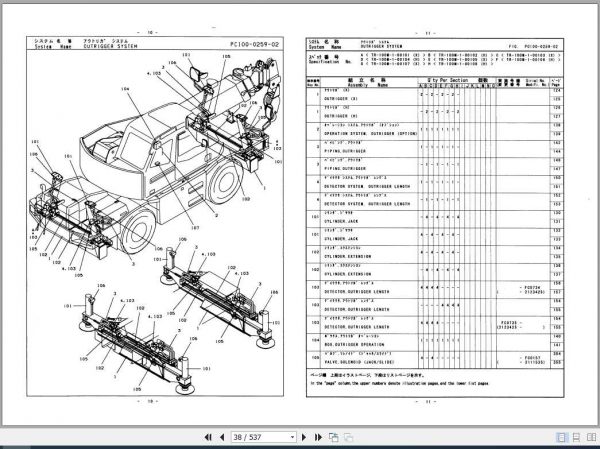 Tadano Rough Terrain Crane TR 100M 1P1 2EJ Parts CatalogENJP2000 2