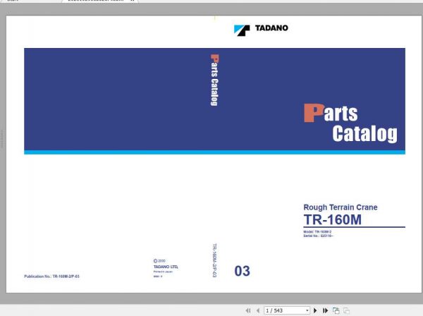 Tadano Rough Terrain Crane TR 160M 2P 03 Parts CatalogENJP2000 1