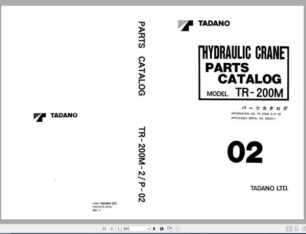 Tadano Rough Terrain Crane TR 160M 3P1 1EJ Parts CatalogENJP2000 2 1