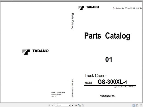 Tadano Truck Crane GS 300XL 1P1U 1EJ Parts CatalogENJP2008 1