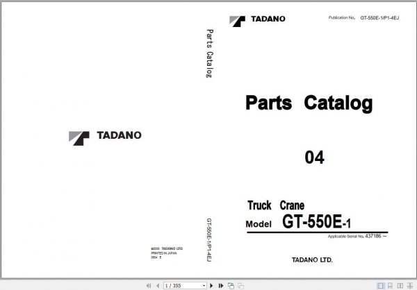 Tadano Truck Crane GT 550E 1P1 4EJ Parts CatalogENJP 1