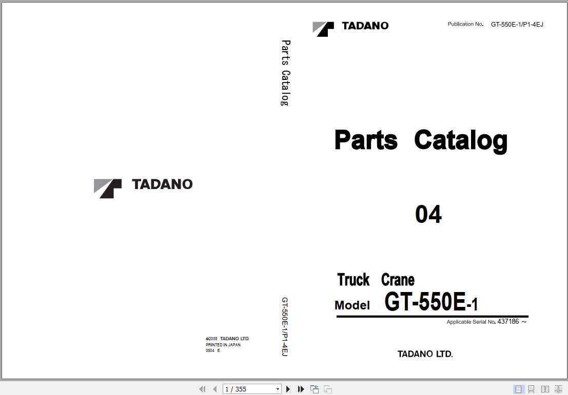 Tadano Truck Crane GT 550E 1P1 4EJ Parts CatalogENJP 1