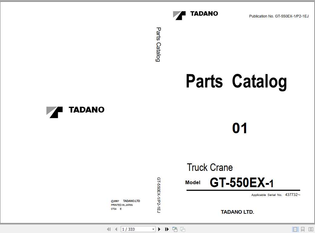 Tadano Truck Crane GT 550EX 1P2 1EJ Parts CatalogENJP2007 1se5NZ