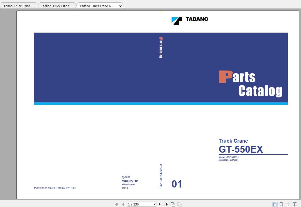 Tadano Truck Crane GT 550E Parts CatalogENJP 1