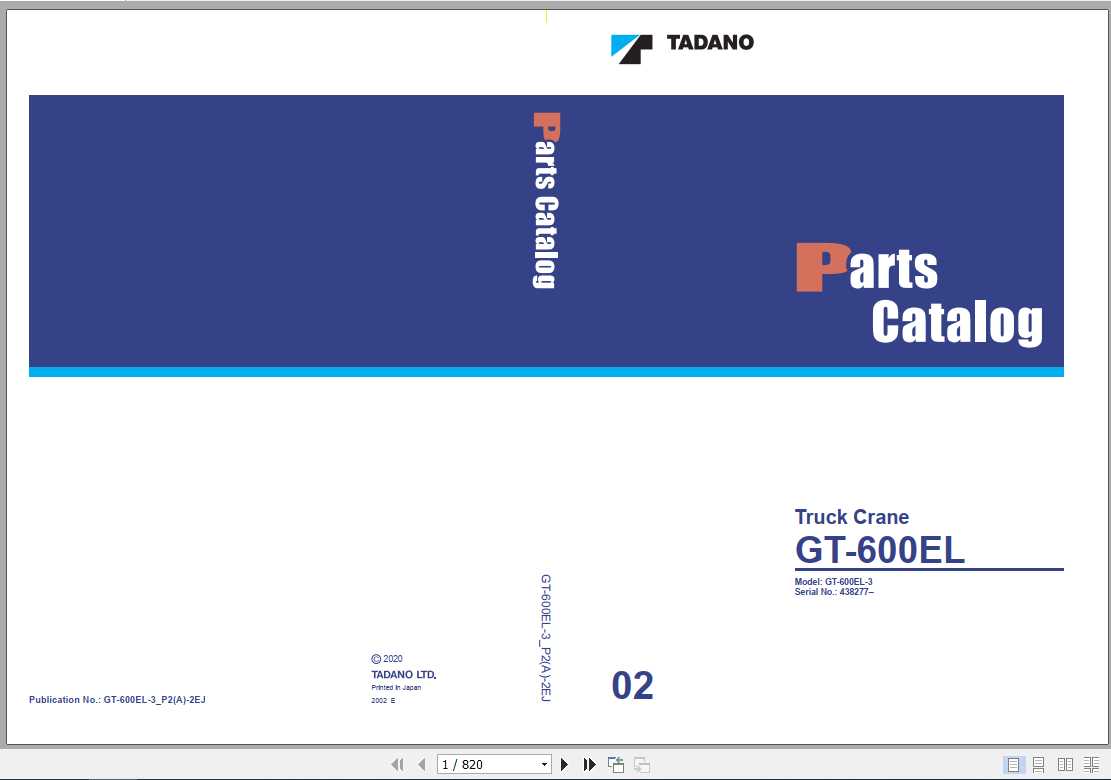 Tadano Truck Crane GT 600EL 3P2A 2EJ Parts CatalogENJP2020 1Elxyc