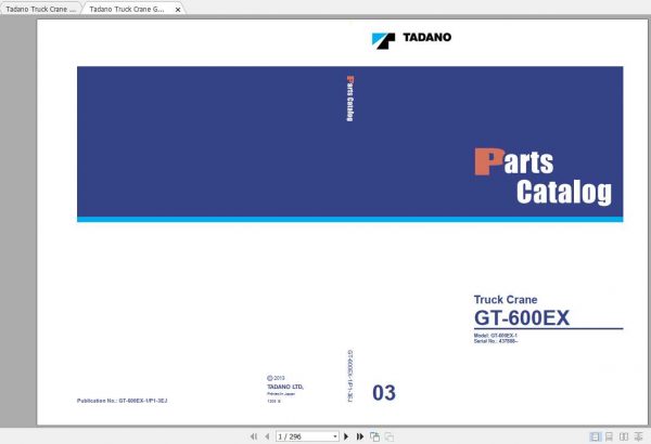 Tadano Truck Crane GT 600EX 1P1 3EJ Parts CatalogENJP2013 2Jw89t