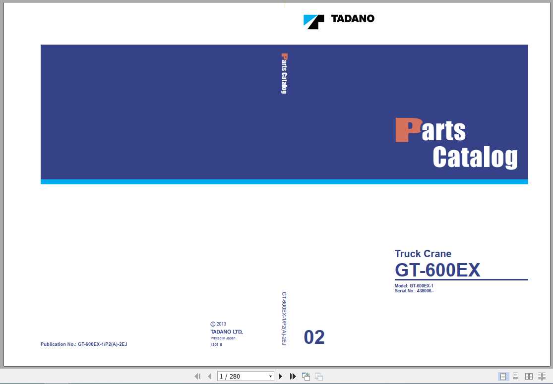 Tadano Truck Crane GT 600EX 1P2A 2EJ Parts CatalogENJP2013 1xHlVE