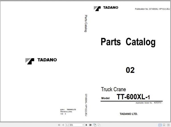 Tadano Truck Crane GT 600XL 1P1U 2EJ Parts CatalogENJP2011 1