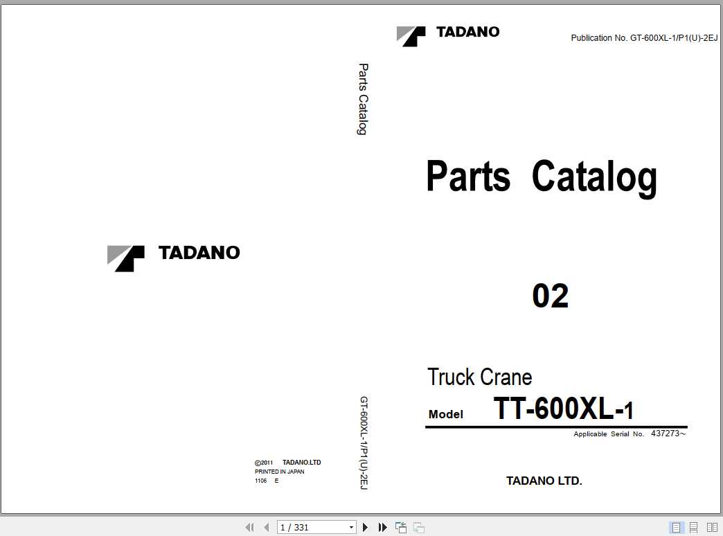Tadano Truck Crane GT 600XL 1P1U 2EJ Parts CatalogENJP2011 1