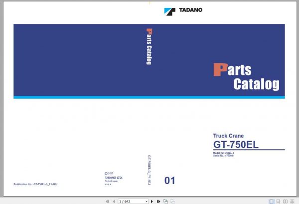 Tadano Truck Crane GT 750EL 3P1 1EJ Parts CatalogENJP2017 1