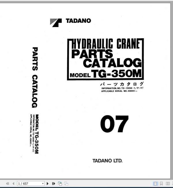 Tadano Truck Crane TG 350M 1P 07 Parts CatalogENJP 1