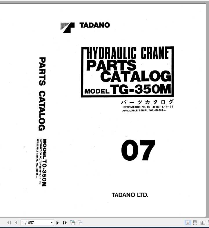 Tadano Truck Crane TG 350M 1P 07 Parts CatalogENJP 1
