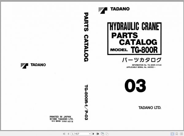 Tadano Truck Crane TG 800R 1P 03 Parts CatalogENJP 1