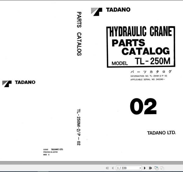 Tadano Truck Crane TL 250M 2P 02 Parts CatalogENJP 1
