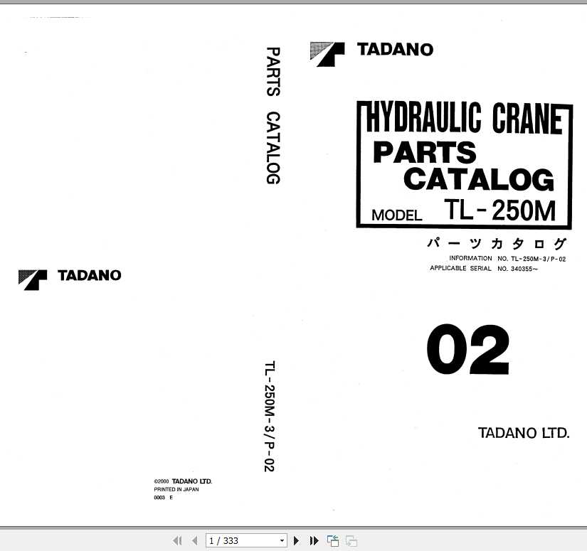 Tadano Truck Crane TL 250M 3P 02 Parts CatalogENJP 1
