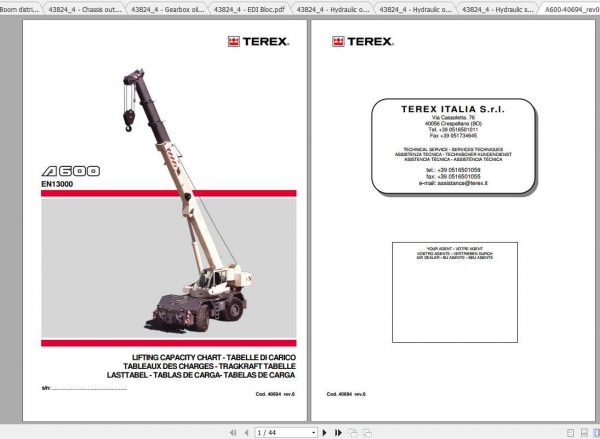 Terex Mobile Crane A600 Spare Parts Electric Diagram Hydraulic Manual 1