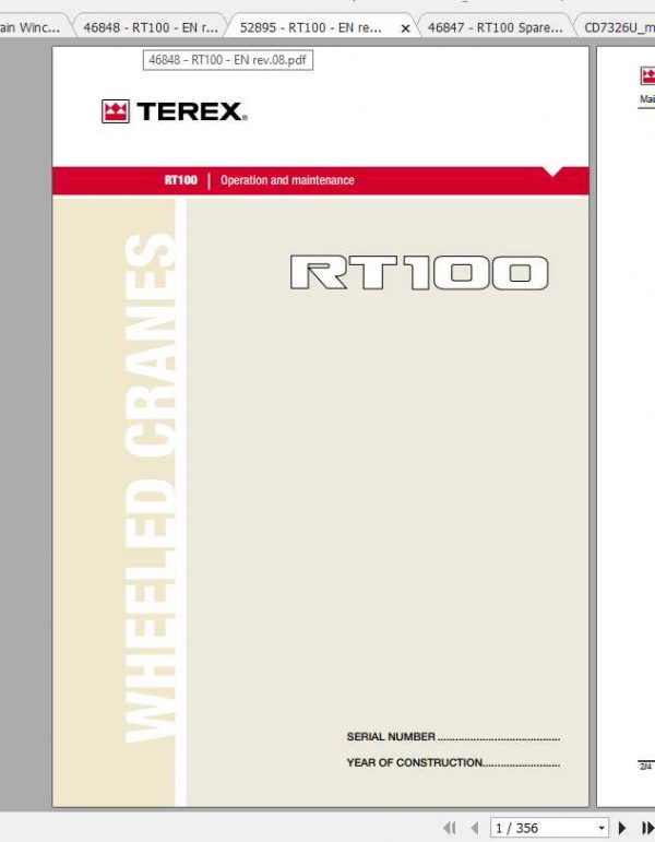 Terex Rough Terrain Cranes RT100 Spare Parts Electric Diagram Hydraulic Manual 2