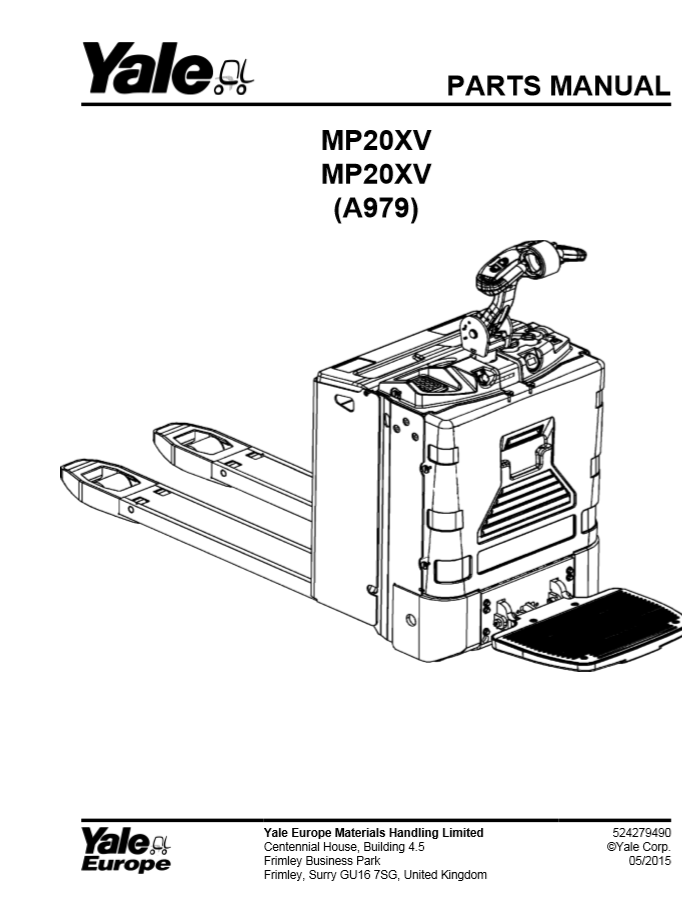 Yale Forklift MP20XV MP20XVA97905 2015 Part Manual 1