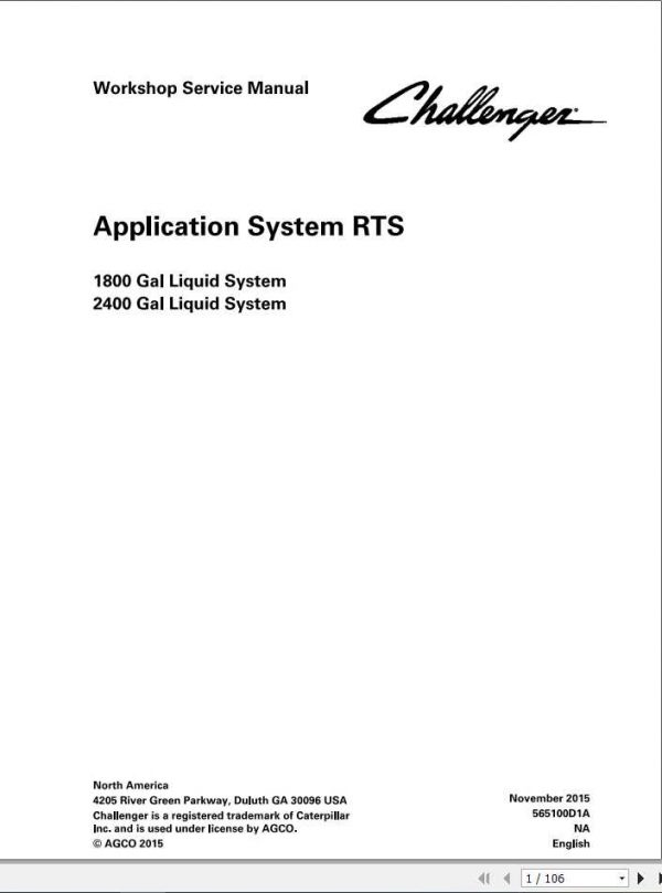 Challenger EU Applicators 1800 2400 Gallons Liquid System Repair Time Schedule 1