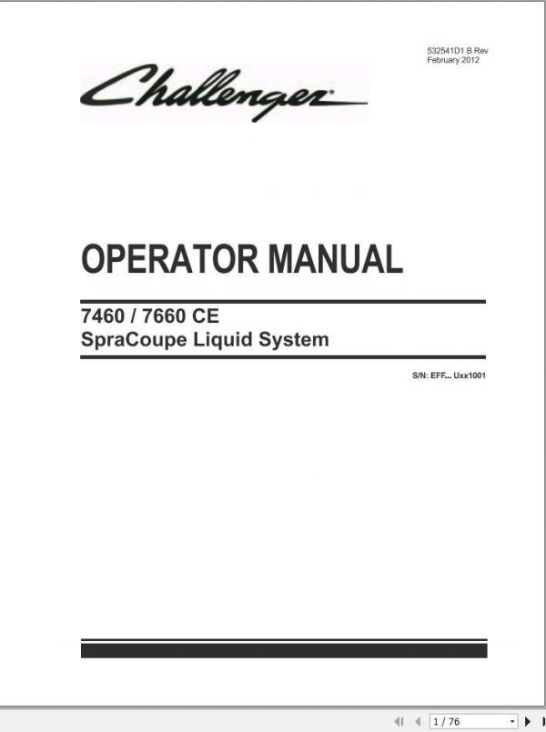Challenger EU Applicators 7460 7660 CE SpraCoupe Liquid System Operator Manual 1