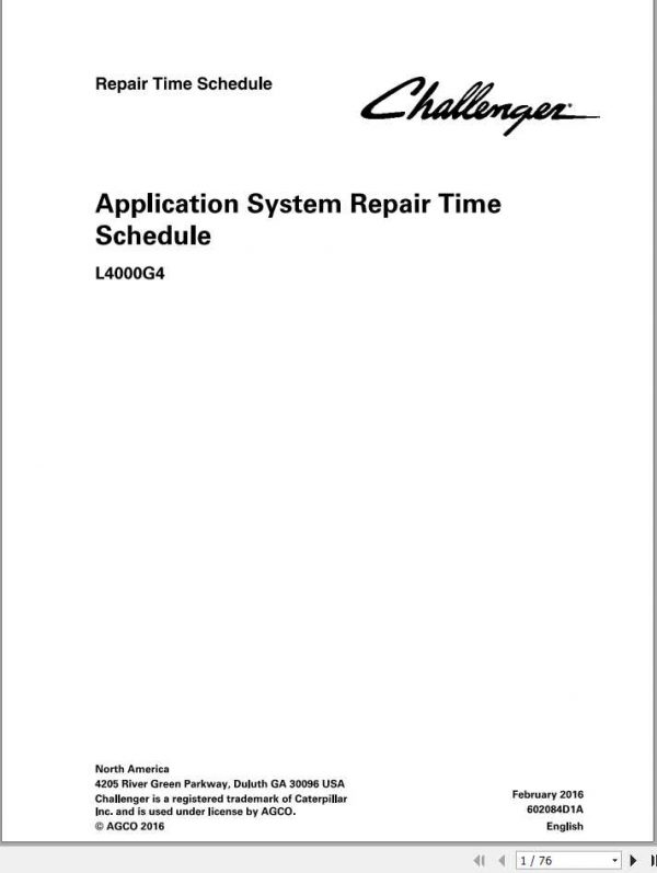 Challenger EU Applicators L4000G4 Repair Time Schedule602084D1A 1