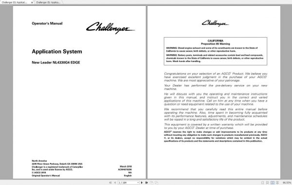 Challenger EU Applicators New Leader NL4330G4 Edge Row Crop System Operators Manuals 2