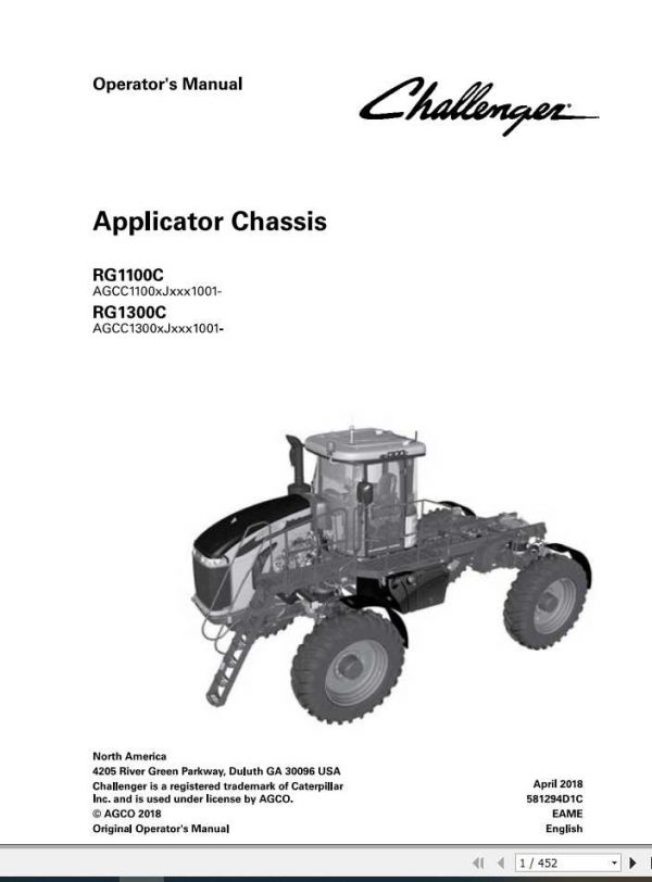 Challenger EU Applicators RG1100C RG1300C RoGator Chassis Tier 3 Operators Manual 1