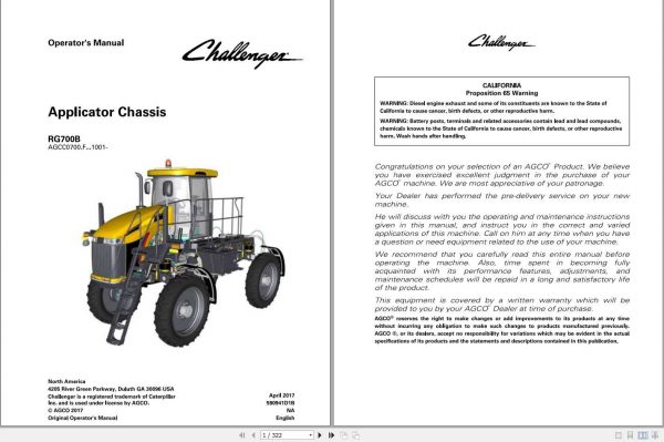 Challenger EU Applicators RG700B RoGator Chassis Operators Manual580941D1B 1