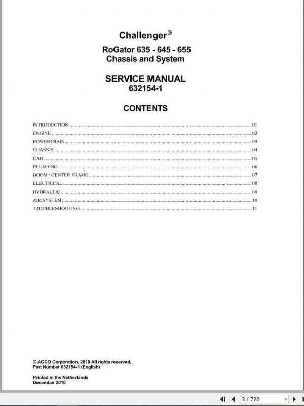 Challenger EU Applicators RoGator 635 645 655 Chassis System Service Manual 2