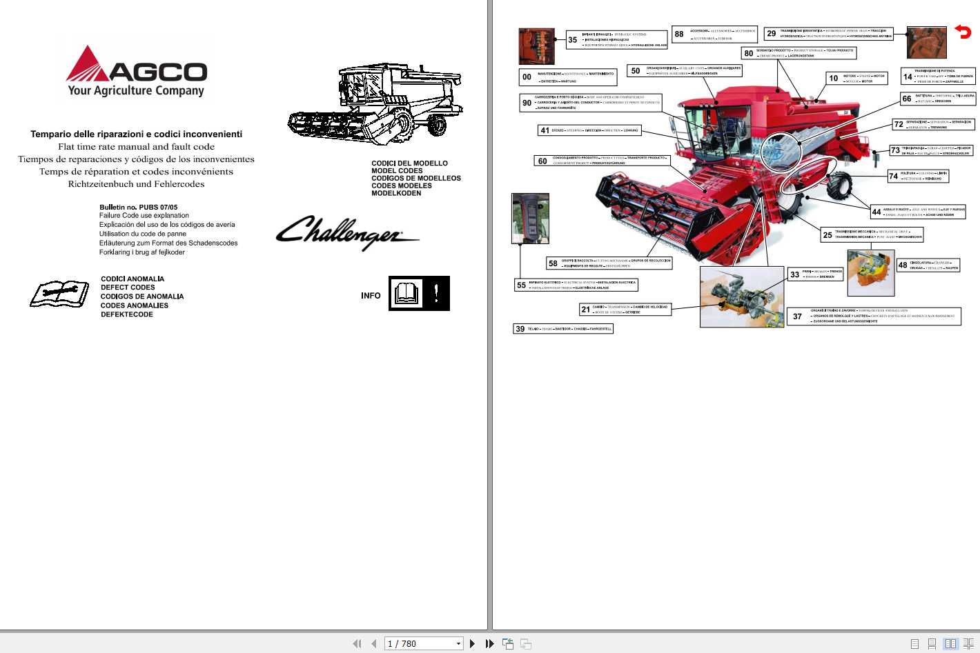 Challenger EU BREGANZE Combine Harvester 640A   652C Flat Time Rate Manual Fault Codes 1