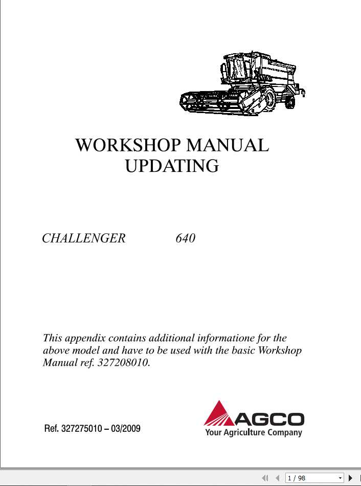Challenger EU Combine Harvester 640 Workshop Manual Appendix327275010 1