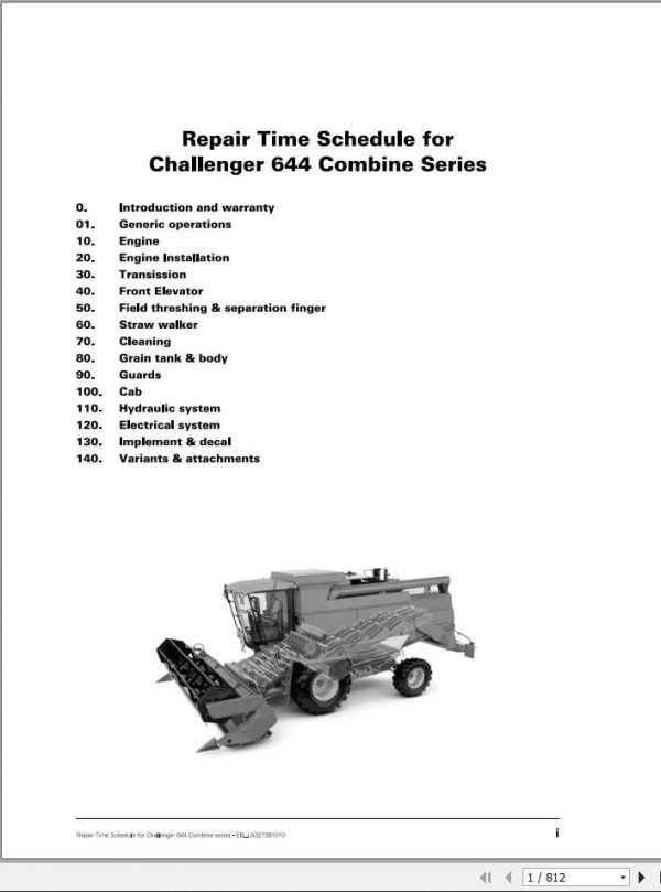 Challenger EU Combine Harvester 644 Repair Time ScheduleLA327391010 1
