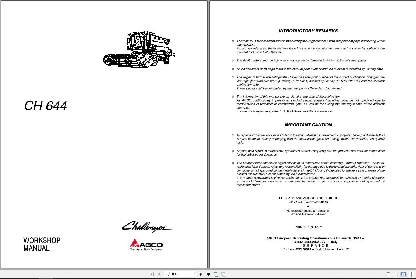 Challenger EU Combine Harvester 644 Workshop Manual327326010 1
