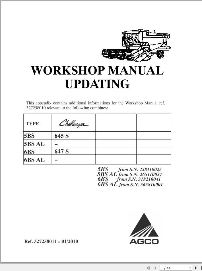 Challenger EU Combine Harvester 645S 647S Workshop Manual Appendix327258011 1