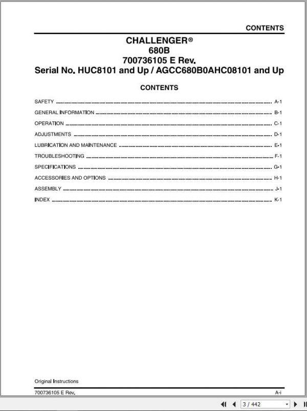 Challenger EU Combine Harvester 680B Operators Manual700736105E 2