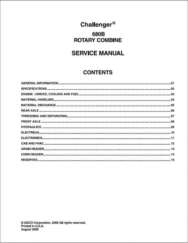 Challenger EU Combine Harvester 680B Service Manual79024357A 1